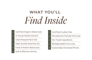 What you'll find inside - organic, cruelty-free, and sustainable ingredients