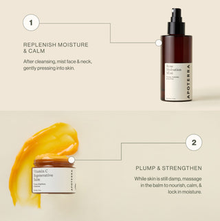 Essential Hydration Duo how to use information to replenish moisture, calm skin, and plump and strengthen