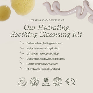 Apoterra Hydrating Cleansing Duo benefits include deep, lasting moisture and hydration, cleansing without stripping, and calming redness. It's also certified microbiome friendly. 