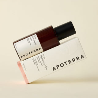 Apoterra Rose Hydrating Mist resting on its box