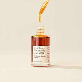 Apoterra Sea Berry Balancing Facial Oil with its dropper full 