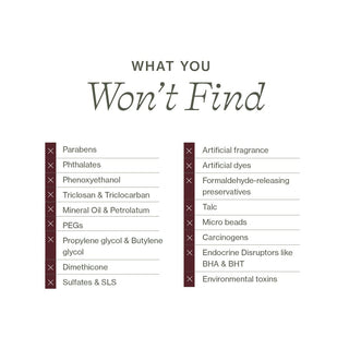 List of ingredients you won't find in a product on a white background