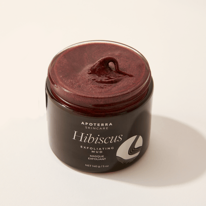 Hibiscus Exfoliating Mud Mask by Apoterra main product image in amber jar showing rich, luxurious texture