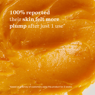 Close-up of a textured image of Apoterra Vitamin C Balm with 100% of customers reporting skin felt plump after just one use