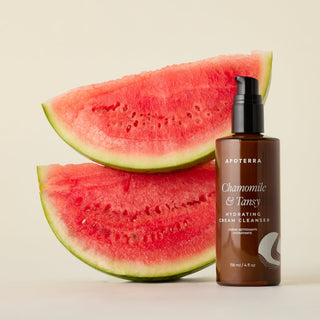 Apoterra Chamomile & Tansy Cream Cleanser hydrating cleanser watermelon background