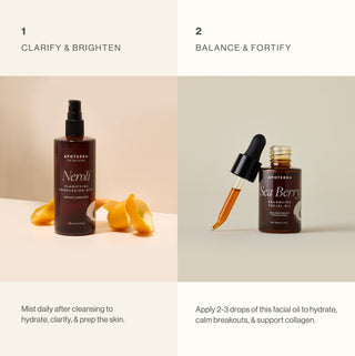 Clarifying Power Duo how to use graphic for clarifying, brightening and balancing skin