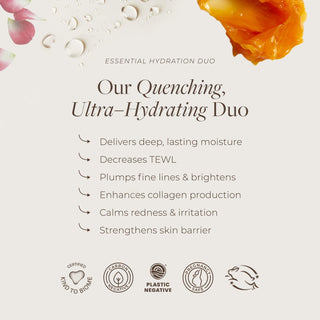 Essential Hydration Duo benefits  are deep moisture, anti-aging, & skin barrier support.