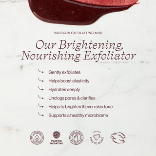 Hibiscus Exfoliating Mud Mask by Apoterra include brightening & nourishing exfoliator benefits, as well as deep hydration, and pore clarification 