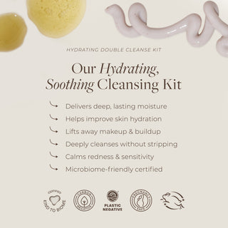 Apoterra Hydrating Cleansing Duo benefits include deep, lasting moisture and hydration, cleansing without stripping, and calming redness. It's also certified microbiome friendly. 