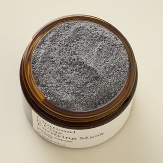 Charcoal and clay mask texture (grey and powdery)