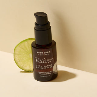 Vetiver Illuminating Oil Cleanser by Apoterra travel sized bottle with lime main product image photo