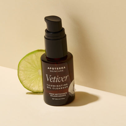 Vetiver Illuminating Oil Cleanser by Apoterra travel sized bottle with lime main product image photo