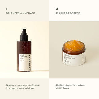 Vitamin C Brightening Duo how to use for brightening, hydration, and plumping. 